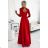 309-8 AMBER lace, elegant long dress with a neckline and leg slit - red