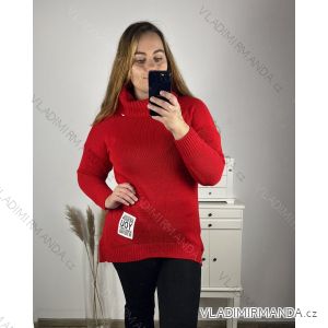 Svetr pletený prodloužený dlouhý rukáv dámský nadrozměr (2XL/3XL ONE SIZE) ITALSKÁ MÓDA IM423758/DU