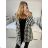 Kabát flaušový na knoflíčky s kapucí dámský (S/M/L ONE SIZE) ITALSKÁ MÓDA IM423600/DU M/L Černo-bílá