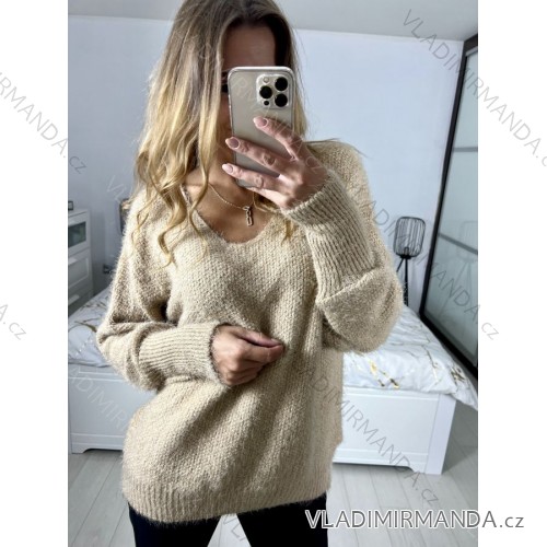Svetr oversize pletený dámský nadrozměr (S/M/LXL/2XL ONE SIZE) ITALSKá MODA  IMC23478/DU XL/2XL hnědá