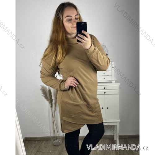Šaty teplé dlouhý rukáv dámské nadrozměr (2XL/3XL/4XL ONE SIZE) ITALSKÁ MÓDA IM423750/DU 3XL/4XL hnědá