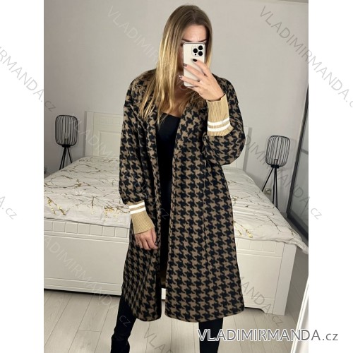 Kabát flaušový dlouhý rukáv dámský (L/XL ONE SIZE) ITALSKÁ MÓDA IMD23667/DU L/XL černo-hnědá