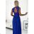 211-7 LEA long dress with lace neckline - royal blue