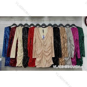 Šaty společenské flitrové dlouhý rukáv dámské (S/M ONE SIZE) ITALSKÁ MÓDA IMWGS234290