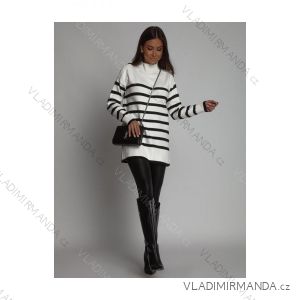 Šaty sveter pletené s rolákom dlhý rukáv dámske prúžok (S/M ONE SIZE) POLSKÁ MÓDA IMLAZ2355570-2