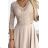 309-10 AMBER lace, elegant long dress with a neckline and leg slit - beige