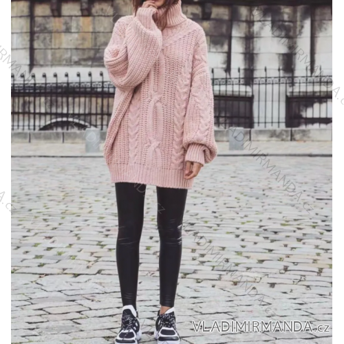 Svetr pletený prodloužený s rolákem dlouhý rukáv dámský (S/M ONE SIZE) ITALSKÁ MÓDA IMPMD235831X