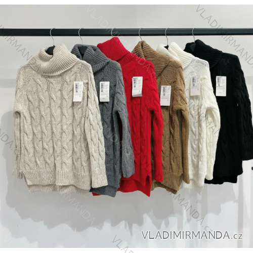Sveter pletený s rolákom dlhý rukáv dámsky (S/M ONE SIZE) TALIANSKA MÓDA IMPMD238039L