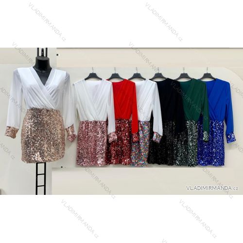 Šaty elegantní flitrové dlouhý rukáv dámské (S/M ONE SIZE) ITALSKÁ MÓDA IMM23M5166