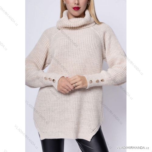 Svetr pletený prodloužený s rolákem dlouhý rukáv dámský (S/M ONE SIZE) ITALSKÁ MÓDA IMM23M3289
