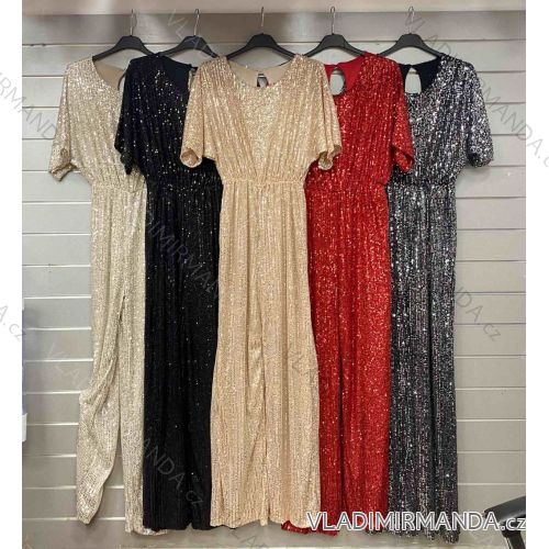 Šaty dlouhé flitrové krátký rukáv dámské (S/M ONE SIZE) ITALSKÁ MÓDA IMWGS230028