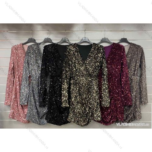 Šaty flitrové dlouhý rukáv dámské (S/M ONE SIZE) ITALSKÁ MÓDA IMWGS230033