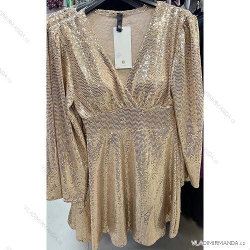 Šaty elegantní flitrové dlouhý rukáv dámské (S/M ONE SIZE) ITALSKá MóDA IMM23M6354