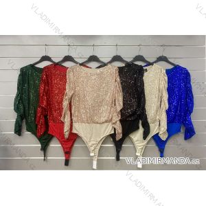 Women's Elegant Sparkly Sequin Long Sleeve Bodysuit (S/M ONE SIZE) ITALIAN FASHION IMWGS230040