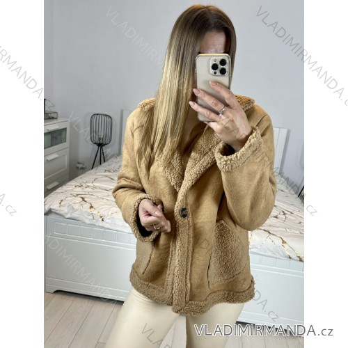Kabátik zimný s baránkom dámsky (L/XL ONE SIZE) TALIANSKA MÓDA IM423353/DU L/XL béžová