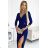 404-8 Shiny dress with a neckline and a slit on the leg - blue with glitter