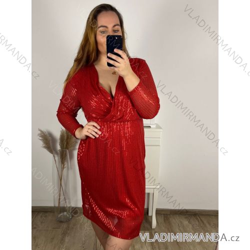 Šaty společenské flitrové dlouhý rukáv dámské nadrozměr  (3XL/4XL ONE SIZE) ITALSKÁ MÓDA IMWQ23150