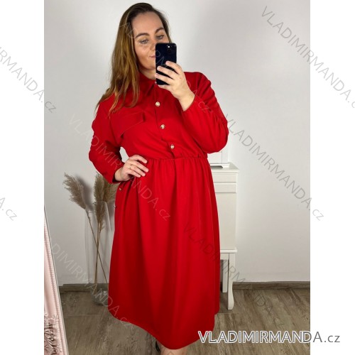 Šaty košeľové dlhý rukáv dámske nadrozmer (3XL/4XL ONE SIZE) TALIANSKA MÓDA IMWQ23182/DU červená 3XL / 4XL