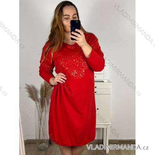 Šaty dlouhý rukáv dámské nadrozměr (3XL/4XL ONE SIZE) ITALSKÁ MÓDA IMWQ231167