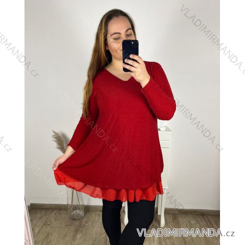 Tunika elegantní třpytivé dlouhý rukáv dámské nadorzměr (2XL/3XL ONE SIZE) ITALSKá MóDA IMC23AMELIA
