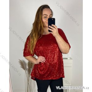 Tunika s flitrama prodloužená krátký rukáv dámská nadrozměr (2XL/3XL/4XL ONE SIZE) ITALSKÁ MÓDA IMC23LEXI