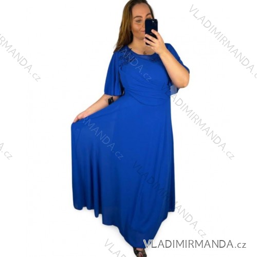 Šaty plesové dlhé elegantné spoločenské krátky rukáv dámske nadrozmer (XL/2XL ONE SIZE) TALIANSKA MÓDA IMM2380736PL/DR XL/2XL kráľovská modrá