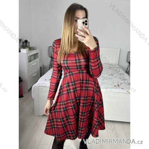 Šaty elegantní vánoční dlouhý rukáv dámské (S/M ONE SIZE) ITALSKÁ MÓDA IMM23M19398/DUR červená S/M