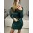 Šaty elegantné trblietavé s flitrami dlhý rukáv dámske (S/M ONE SIZE) TALIANSKA MÓDA IMWGB234057 smaragdová