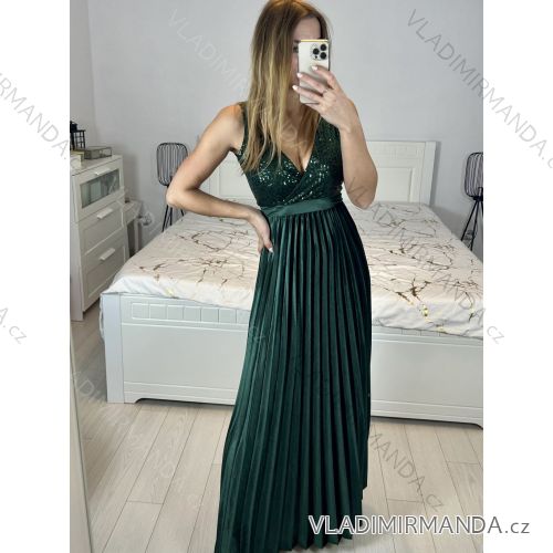 Šaty dlouhé společenské flitrové sametové bez rukávu dámské (S/M ONE SIZE) ITALSKÁ MÓDA IMWB233931