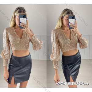 Top croptop třpytivý s flitry dlouhý rukáv dámský (S/M ONE SIZE) ITALSKÁ MÓDA IMPBB22O5200/DUR