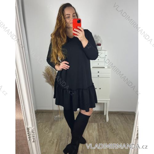 Šaty elegantní dlouhý rukáv dámské nadrozměr (3XL/4XL ONE SIZE) ITALSKÁ MÓDA IMWQ23202/DUR Černá 3XL/4XL
