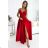 512-5 JULIET elegant long satin dress with a neckline and leg slit - red