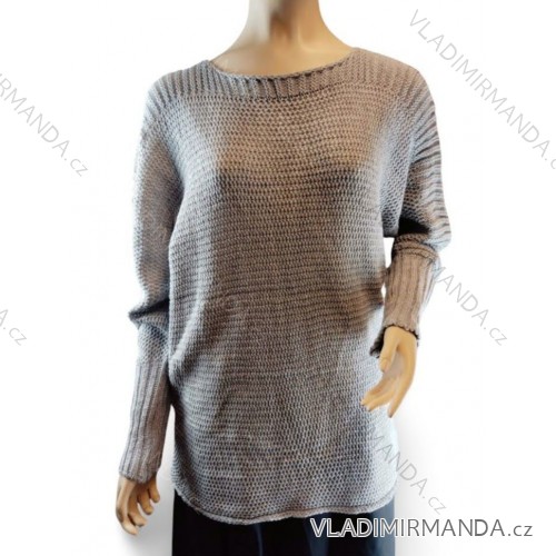 Svetr pletený oversize dlouhý rukáv dámský nadrozměr (XL/2XL ONE SIZE) TURECKÁ MODA TME24001 XL/2XL Světle Šedá