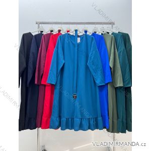 Šaty elegantní s páskem dlouhý rukáv dámské nadrozměr (3XL/4XL/5XL ONE SIZE) ITALSKÁ MÓDA IM423870