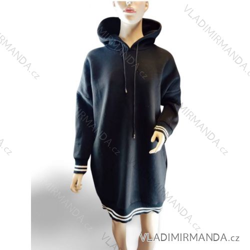 Šaty mikinové dlhý rukáv dámske nadrozmer (XL/2XL ONE SIZE) TALIANSKA MÓDA IM424006/DR XL/2XL čierna