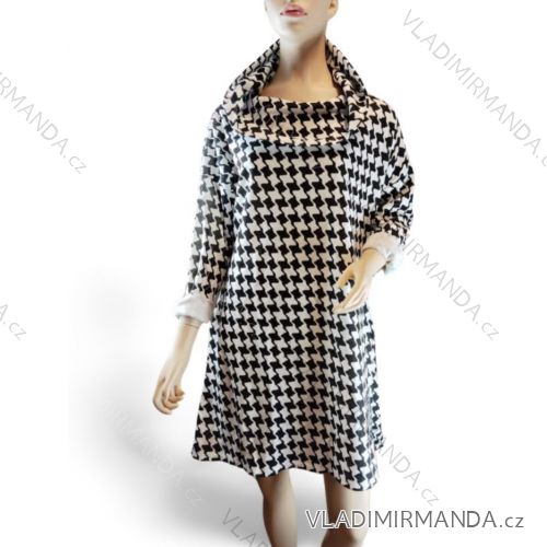 Women's Long Sleeve Hooded Sweatshirt Dress (S/M ONE SIZE) ITALIAN FASHION IMC22685 XL/2XL Black and white