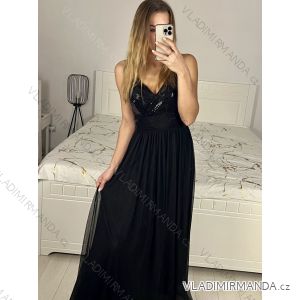 Šaty dlouhé elegantní s flitry na ramínka dámské (S/M ONE SIZE) ITALSKÁ MÓDA IMPMD2329979C