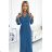 504-5 VIVIANA Plissiertes Midikleid mit Ausschnitt, langen Ärmeln und breitem Gürtel – JEANS