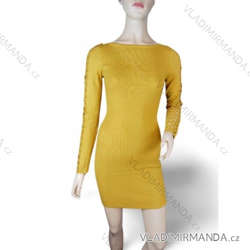 Šaty úpletové dlhý rukáv dámske (S/M ONE SIZE) MB21 IM619052/DR S/M horčicová