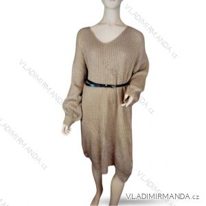 Šaty pletené s páskem dlouhý rukáv dámské (S/M ONE SIZE) ITALSKÁ MÓDA IMM23M5173/DR