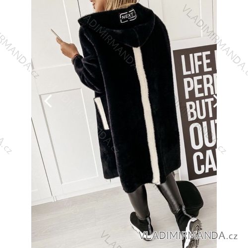 Women's Long Sleeve Hooded Alpaca Coat (S/M ONE SIZE) POLISH FASHION IMWK23747