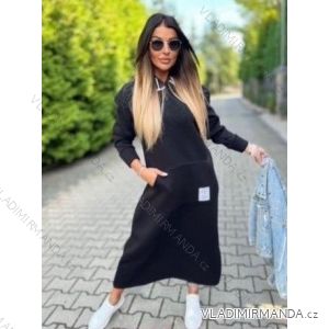 Šaty mikinové s kapucí dlouhý rukáv dámské (S/M ONE SIZE) ITALSKÁ MÓDA IMWGN24040