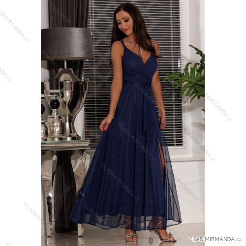 Women's Strapless Long Satin Party Dress (34-42) POLISH FASHION PMLEL24NATHALIE dark blue 42