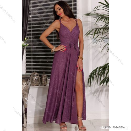 Trägerloses langes Partykleid aus Satin für Damen (34-42) POLISH FASHION PMLEL24NATHALIE lila 42