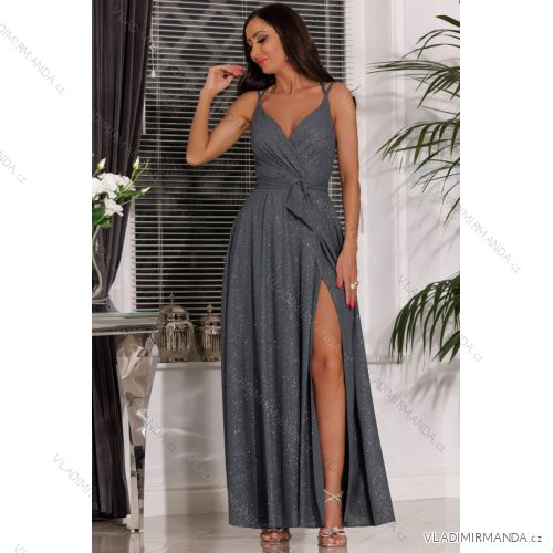 Trägerloses langes Partykleid aus Satin für Damen (34-42) POLISH FASHION PMLEL24NATHALIE grau 42