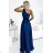 528-1 Long shiny one-shoulder dress with a bow - navy blue