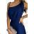528-1 Long shiny one-shoulder dress with a bow - navy blue