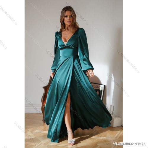 Šaty společenské saténové dlouhý rukáv dámské (34-40) POLSKÁ MÓDA PMLBC24298-13