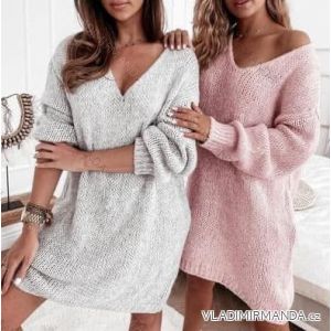 Women's Long Sleeve Knitted Oversized Long Sleeve Dress/Sweater (XL/2XL ONE SIZE) ITALIAN FASHION IMD22784/DR