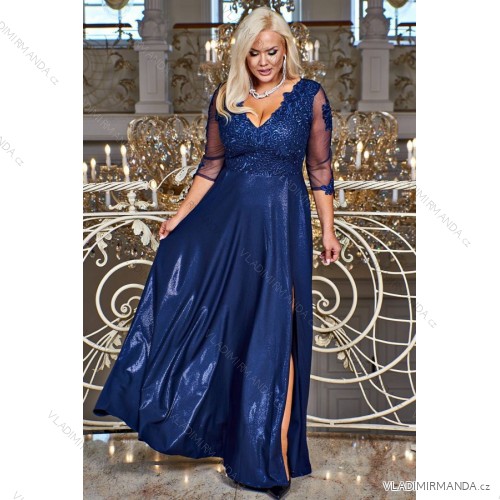 Women's Plus Size (42-46) Long Elegant Party Sleeveless Dress POLISH FASHION PMLBC23265-10 -   dark blue -   52